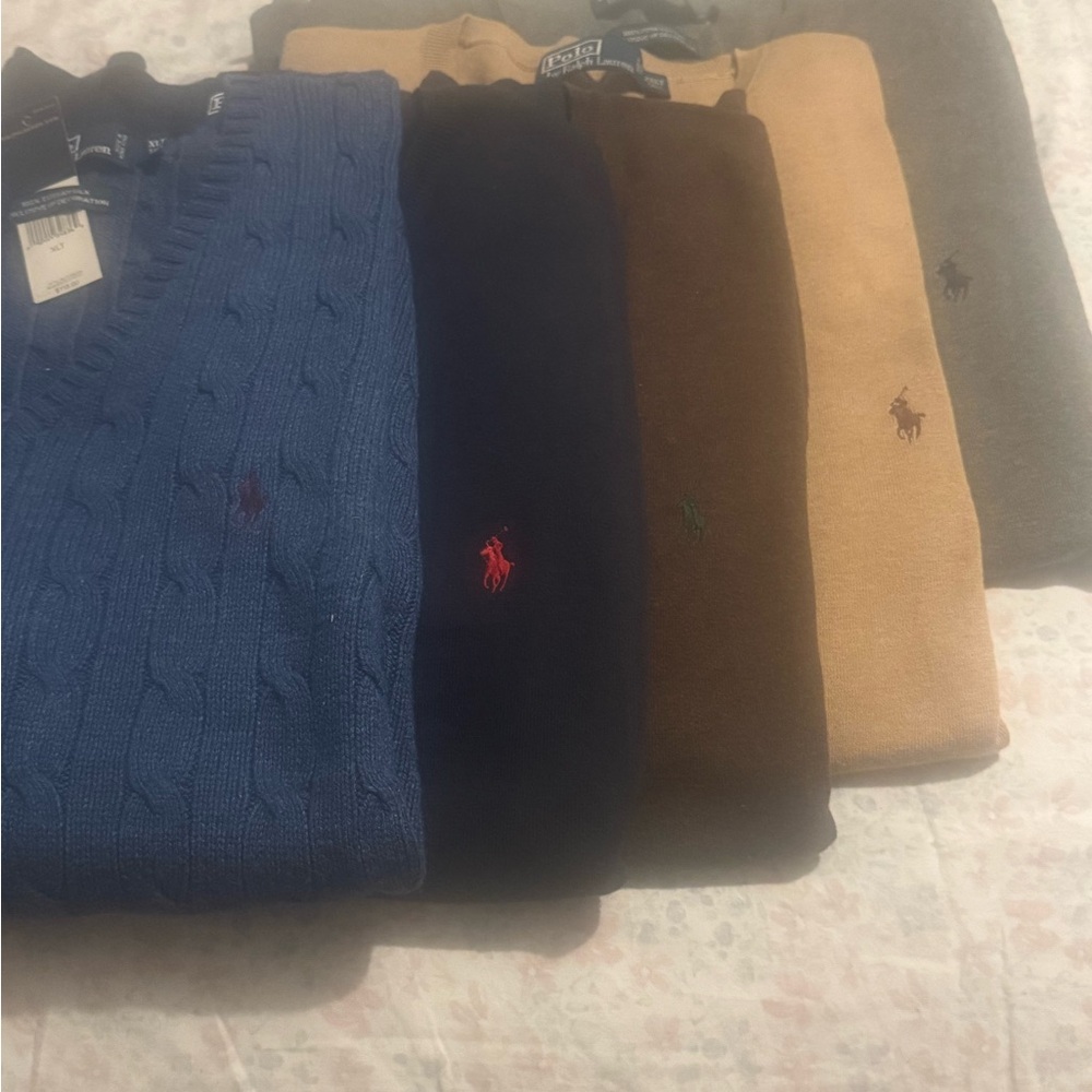 Polo Ralph Lauren V-Neck Sweaters in Blue, Navy, Brown, Tan, and Gray -